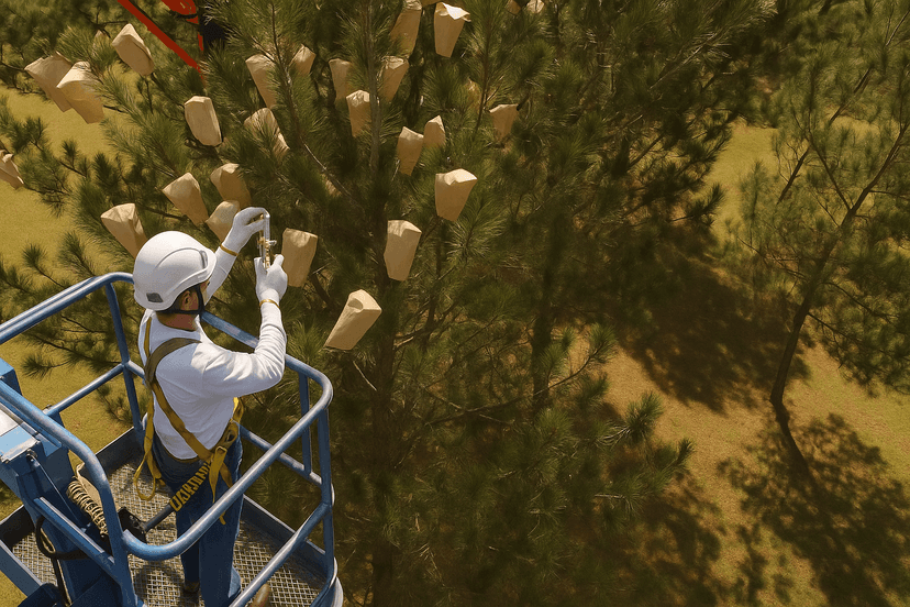 Automatic Pine Cone Pollination Bag Counting Using Drones